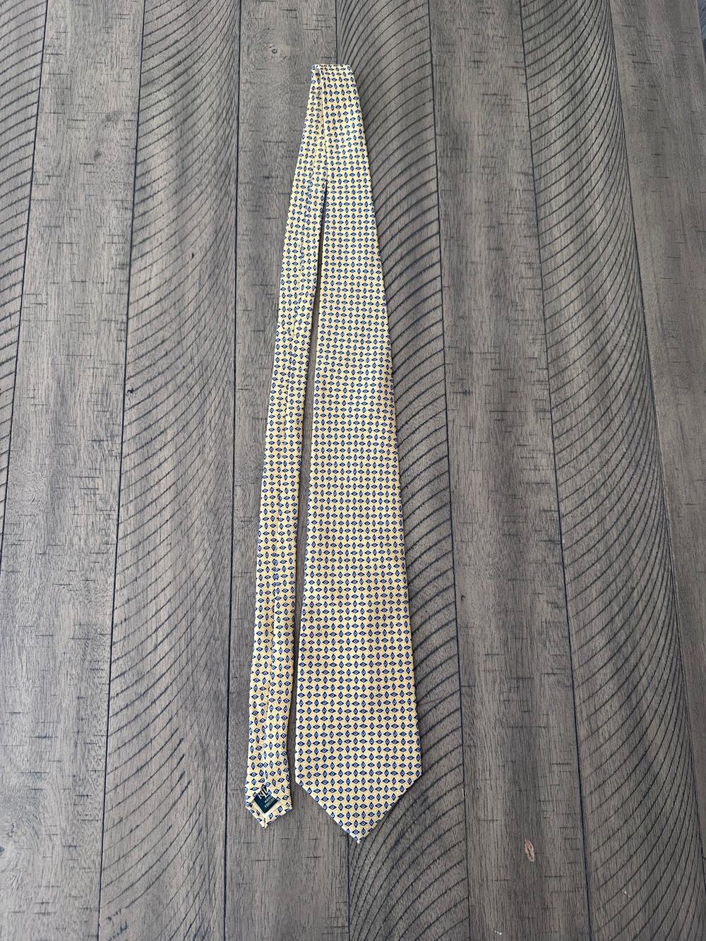Lauren Ralph Lauren Men's Silk Tie Yellow Blue Diamond Geometric Preppy USA